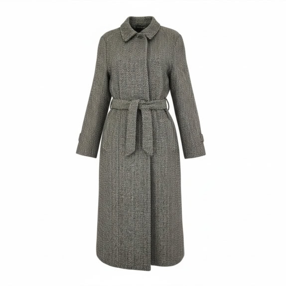 Cappotto da uomo vintage con cintura motivo spina di pesce L