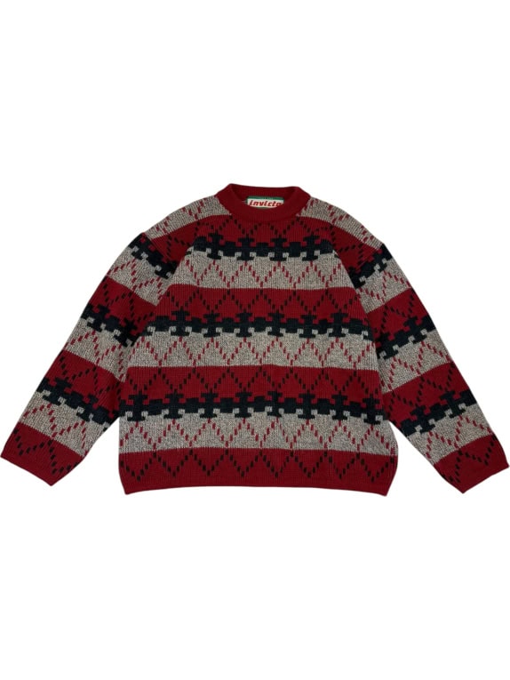 VINTAGE Ανδρικό Πλεκτό Πουλόβερ Invicta Fair Isle Κόκκινο XL