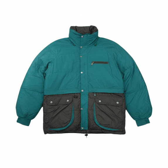 VINTAGE MEN'S COLOR BLOCK PUFFER JACKET PETROL/GREY