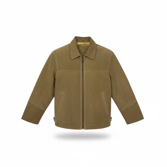 VINTAGE MEN'S SUEDE ZIP-UP JACKET IN BROWN/OLIVE COLOR M