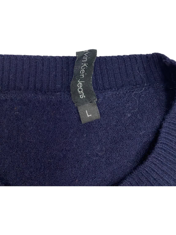 VINTAGE CALVIN KLEIN JEANS ΠΛΕΚΤΗ ΜΠΛΟΥΖΑ ΜΕ ΡΙΓΕΣ ΜΠΛΕ ΑΝΔΡΙΚΗ L