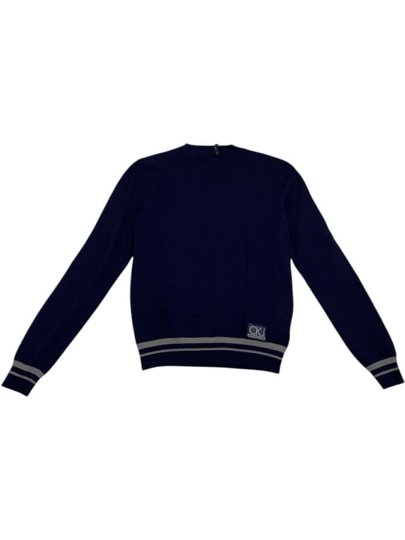 VINTAGE CALVIN KLEIN JEANS ΠΛΕΚΤΗ ΜΠΛΟΥΖΑ ΜΕ ΡΙΓΕΣ ΜΠΛΕ ΑΝΔΡΙΚΗ L