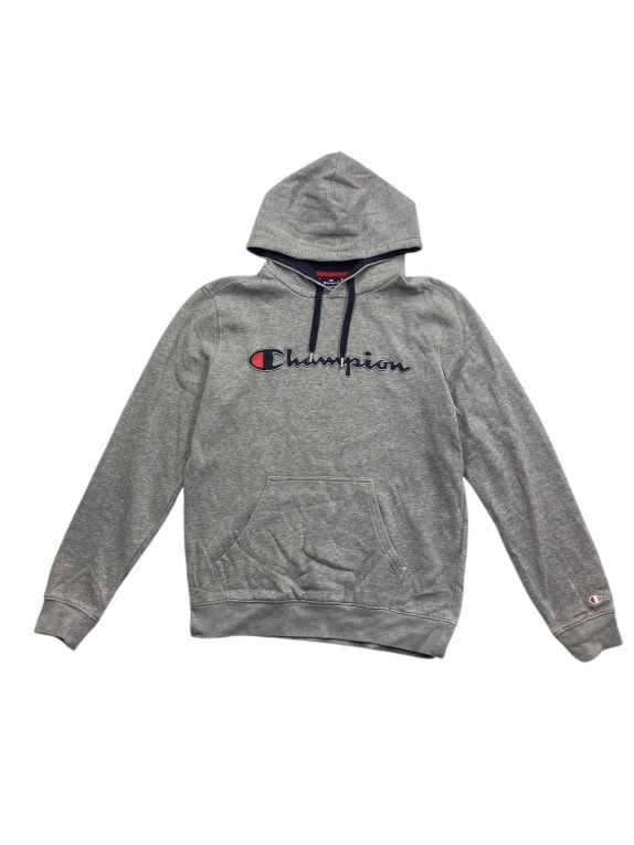 VINTAGE CHAMPION HOODIE WITH EMBROIDERED LOGO GREY MEN'S M