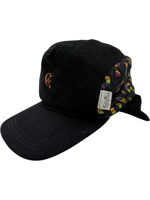 VINTAGE CONTE OF FLORENCE ΚΑΠΕΛΟ ΜΑΛΛΙΝΟ ΜΕ ΠΟΛΥΧΡΩΜΟ ΣΧΕΔΙΟ ΜΑΥΡΟ UNISEX ONE SIZE
