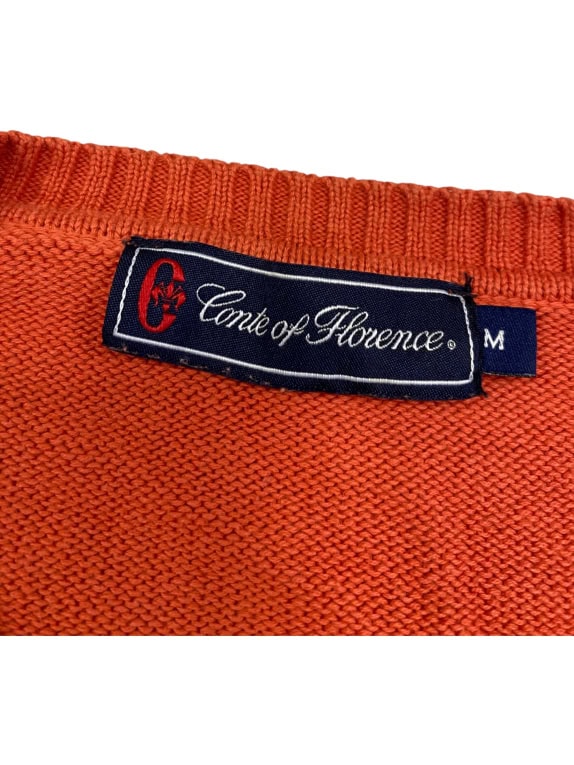 VINTAGE CONTE OF FLORENCE ΠΛΕΚΤΟ ΠΟΥΛΟΒΕΡ V-NECK ΠΟΡΤΟΚΑΛΙ ΑΝΔΡΙΚΟ M