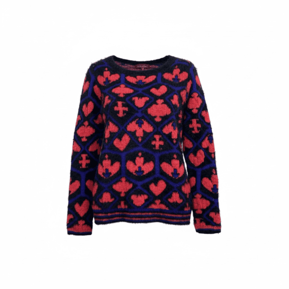 VINTAGE DESIGUAL maglia lavorata a maglia con fantasie blu rosso da donna M/L