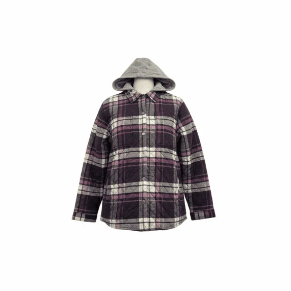 VINTAGE DICKIES CHECKED QUILTED HOODED JACKET BURGUNDY/GREY WOMEN'S XL