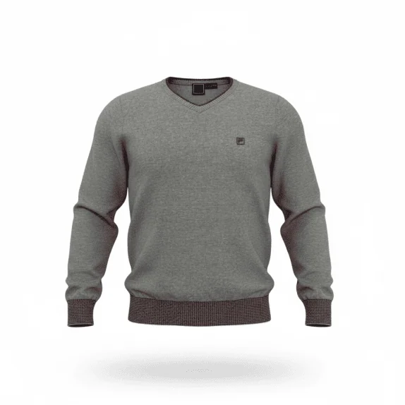 VINTAGE FILA KNIT SWEATER V NECK GREY MEN S
