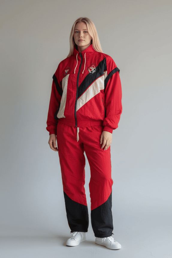 Vintage Φόρμα Σετ Κόκκινη Colorblock 90s Γυναικεία L