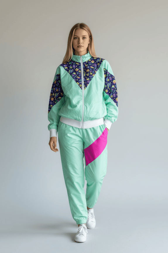 Vintage Tracksuit Set Multicolor Geometric Pattern Green Women’s S