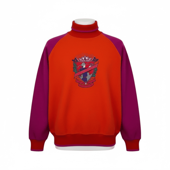FELPA VINTAGE IN FLEECE CON RICAMO ARANCIONE/VIOLA DA UOMO L