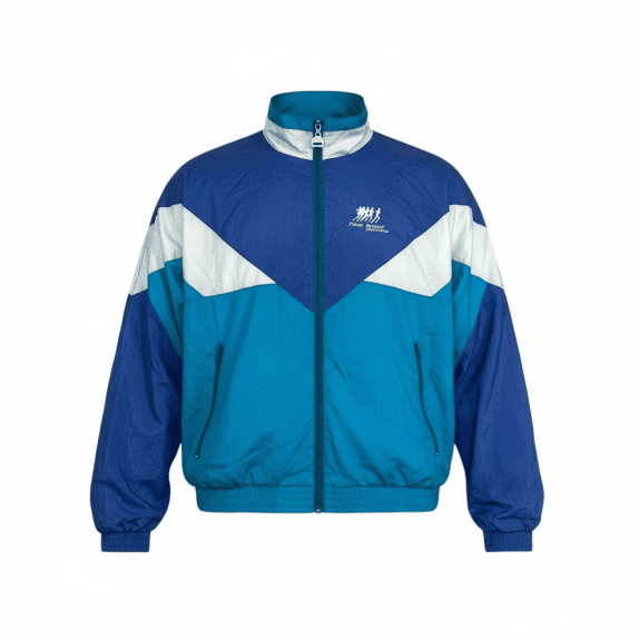 VINTAGE FRANK SHORTER COLOR-BLOCK WINDBREAKER JACKET BLUE MEN M L