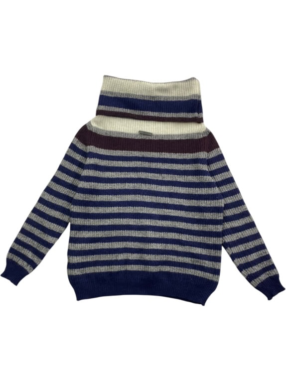 VINTAGE GAS JEANS STRIPED TURTLENECK KNIT SWEATER BLUE/GREY WOMEN'S S/M