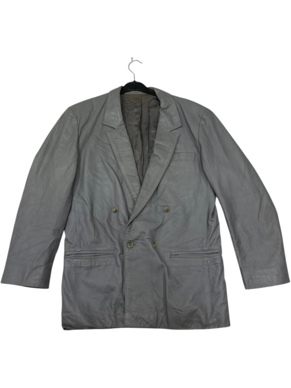 VINTAGE GREY MEN'S DOUBLE-BREASTED LEATHER BLAZER M/L