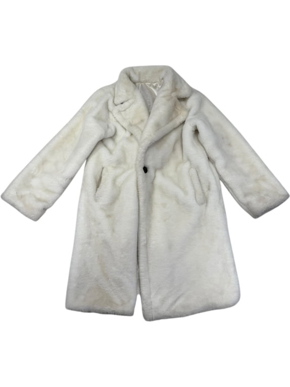 VINTAGE FAUX FUR WOMEN'S MIDI COAT IN WHITE M/L