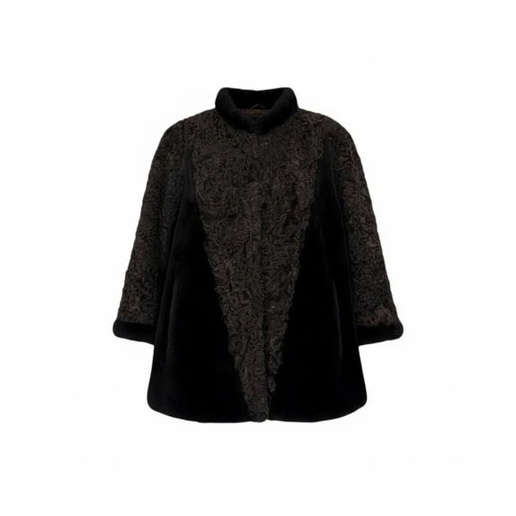 VINTAGE WOMEN'S CURLY FUR COAT BLACK M