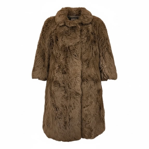 VINTAGE ΓΥΝΑΙΚΕΙΟ ΓΟΥΝΙΝΟ ΠΑΛΤΟ TREFFMODELLE ΜΑΚΡΥ ΚΑΦΕ L/XL