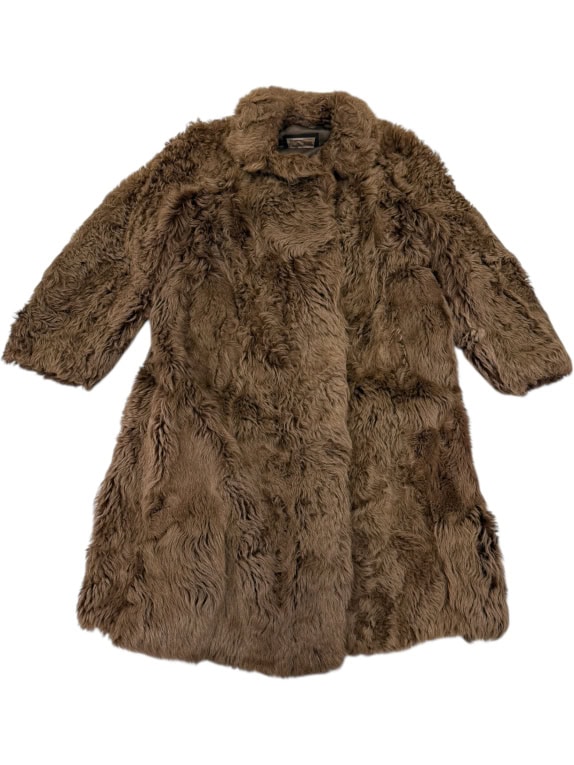 VINTAGE WOMEN'S FUR COAT TREFFMODELLE LONG BROWN L/XL