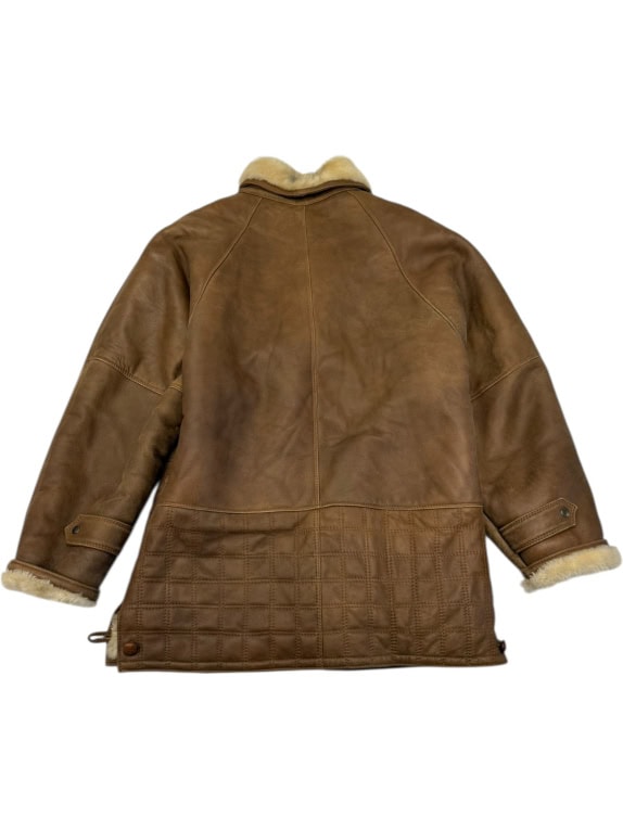 VINTAGE WOMEN'S BROWN LEATHER MOUTON COAT L/XL