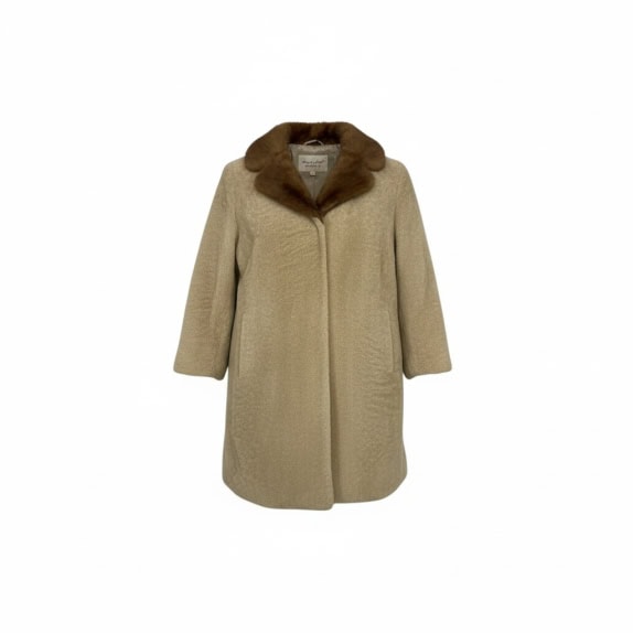 VINTAGE cappotto montone da donna biondo con collo di pelliccia taglia S/M