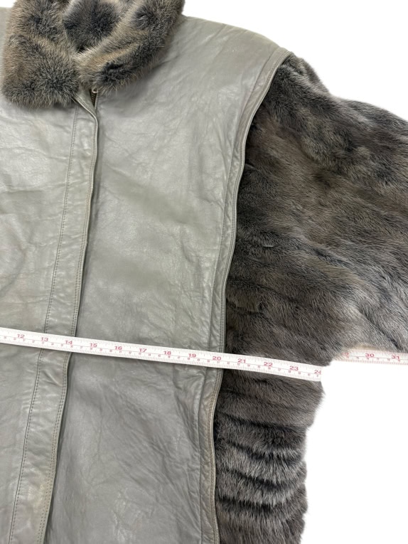 GIACCA DONNA VINTAGE IN PELLICCIA/PELLE GRIGIO/MARRONE L/XL