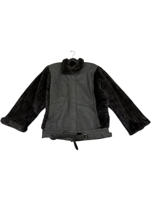 GIACCA DONNA VINTAGE IN PELLICCIA/PELLE GRIGIO/MARRONE L/XL