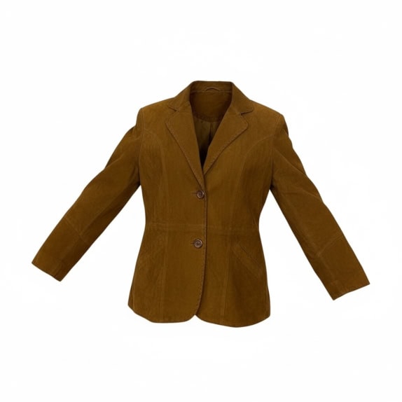 VINTAGE WOMEN'S SUEDE BLAZER WITH STITCH DETAILS IN TAN COLOR M/L