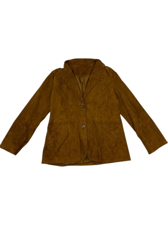 VINTAGE WOMEN'S SUEDE BLAZER WITH STITCH DETAILS IN TAN COLOR M/L
