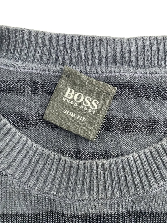 VINTAGE HUGO BOSS ΠΛΕΚΤΗ ΜΠΛΟΥΖΑ SLIM FIT ΡΙΓΕ ΜΠΛΕ ΑΝΔΡΙΚΟ L