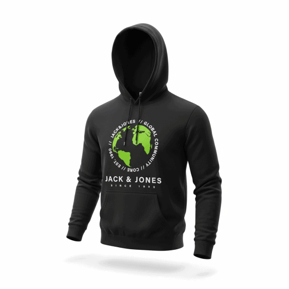 VINTAGE JACK & JONES ΦΟΥΤΕΡ ΜΕ ΚΟΥΚΟΥΛΑ (HOODIE) GRAPHIC GLOBE ΜΑΥΡΟ ΑΝΔΡΙΚΟ M