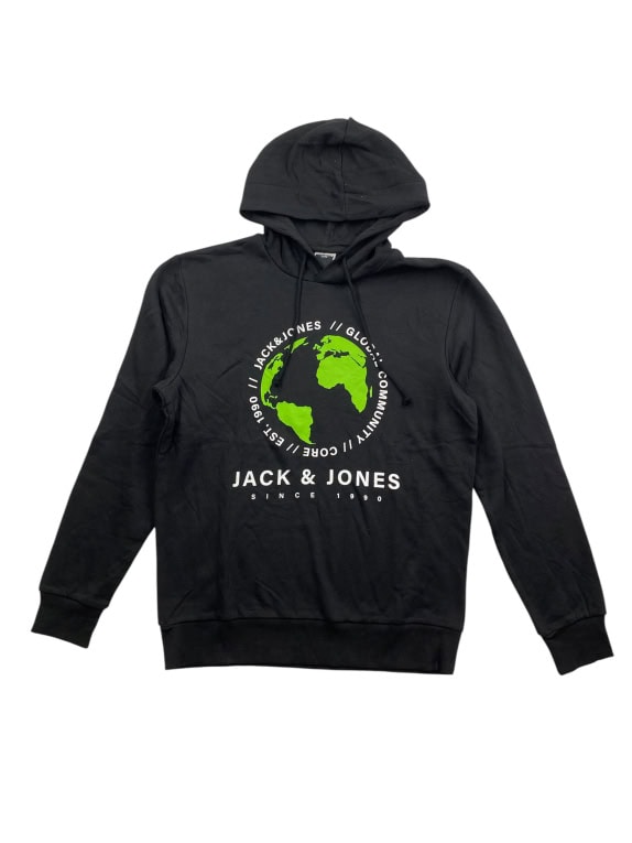 VINTAGE JACK & JONES ΦΟΥΤΕΡ ΜΕ ΚΟΥΚΟΥΛΑ (HOODIE) GRAPHIC GLOBE ΜΑΥΡΟ ΑΝΔΡΙΚΟ M