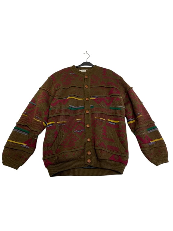 VINTAGE JOHN TAILOR KNIT CARDIGAN WITH GEOMETRIC PATTERNS MULTICOLOR MEN S L XL