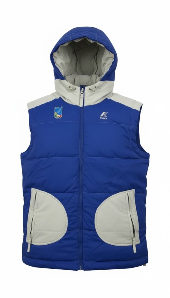Gilet / Giubbotto smanicato vintage K-Way con cappuccio XL