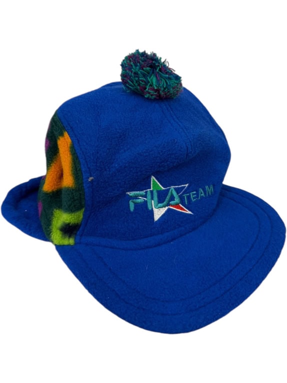 VINTAGE ΚΑΠΕΛΟ FILA FLEECE WINTER CAP ΜΕ ΜΠΟΜΠΟΛ ΣΚΙ TEAM