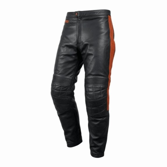Pantaloni da corsa vintage in pelle con protezioni e dettagli in arancione nero da donna XXS