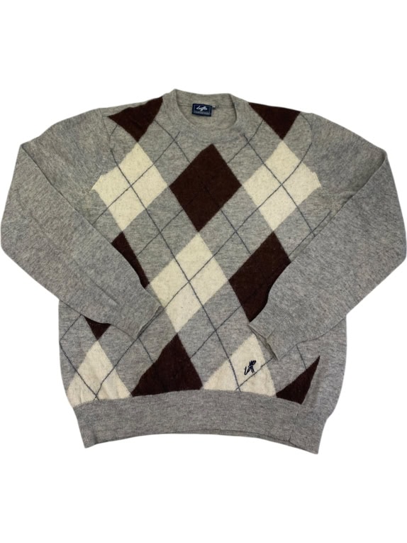 MAGLIONE LAVORATO A MAGLIA VINTAGE LOTTO CON ROMBI GRIGIO DA UOMO S