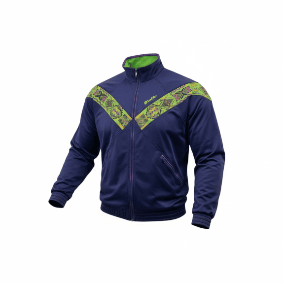 VINTAGE LOTTO 'BORIS BECKER' GIACCA CON MOTIVI GEOMETRICI BLU DA UOMO XXL