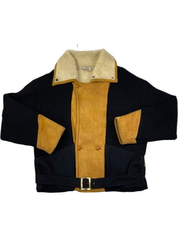 VINTAGE MORETTI MEN'S SHEARLING JACKET WITH KNIT DETAILS XL/XXL