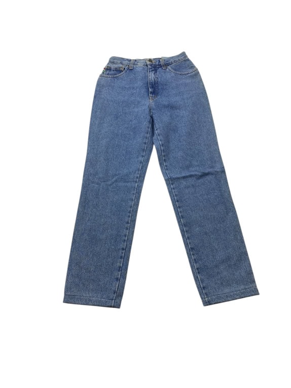 VINTAGE MOSCHINO JEANS ΨΗΛΟΜΕΣΟ ΤΖΙΝ ΠΑΝΤΕΛΟΝΙ ΜΕ PEACE LOGO ΜΠΛΕ ΓΥΝΑΙΚΕΙΟ XS