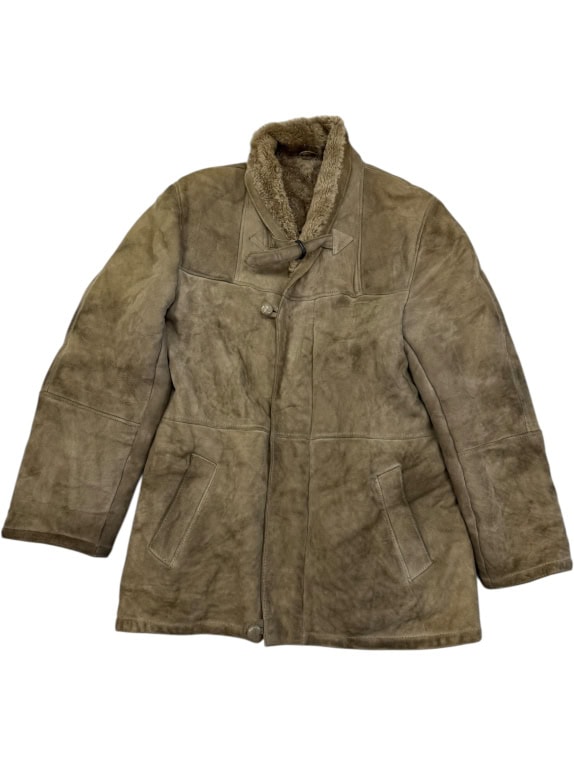 VINTAGE MUFLONE ΓΥΝΑΙΚΕΙΟ ΔΕΡΜΑΤΙΝΟ SHEARLING ΠΑΛΤΟ ΜΕ ΚΟΥΚΟΥΛΑ M/L