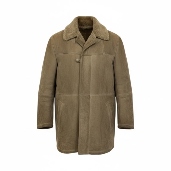 VINTAGE MUFLONE ΓΥΝΑΙΚΕΙΟ ΔΕΡΜΑΤΙΝΟ SHEARLING ΠΑΛΤΟ ΜΕ ΚΟΥΚΟΥΛΑ M/L