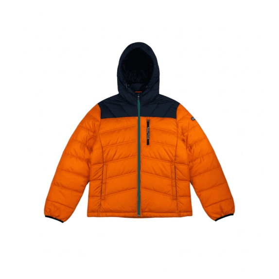 VINTAGE NAUTICA PUFFER HOODED JACKET ORANGE BLUE MEN M