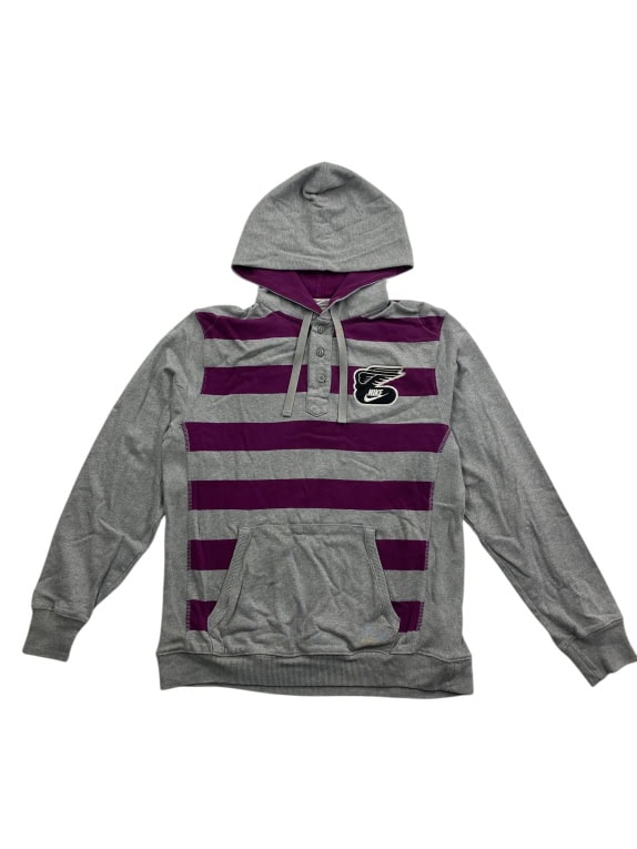 Felpa con cappuccio vintage Nike a righe con logo grigio/viola da uomo S
