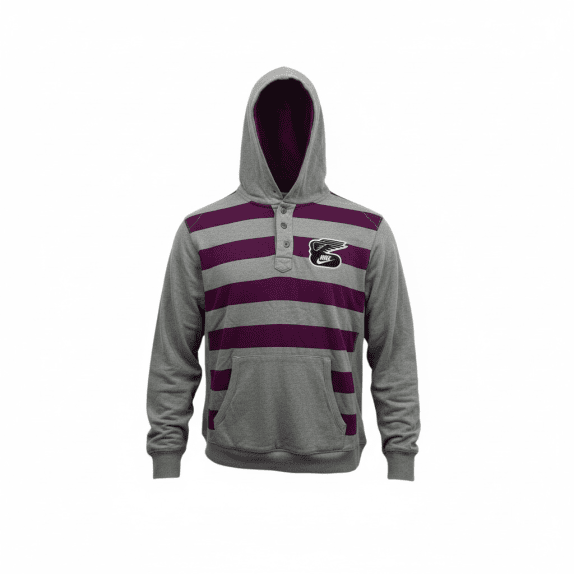VINTAGE NIKE HOODIE ΜΕ ΡΙΓΕΣ ΚΑΙ ΛΟΓΟΤΥΠΟ ΓΚΡΙ/ΜΟΒ ΑΝΔΡΙΚΟ S