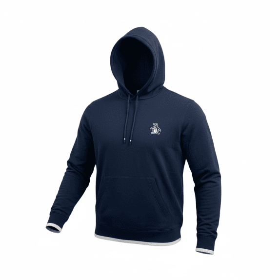 VINTAGE ORIGINAL PENGUIN FELPA CON CAPPUCCIO CASUAL CON LOGO RICAMATO BLU SCURO DA UOMO L