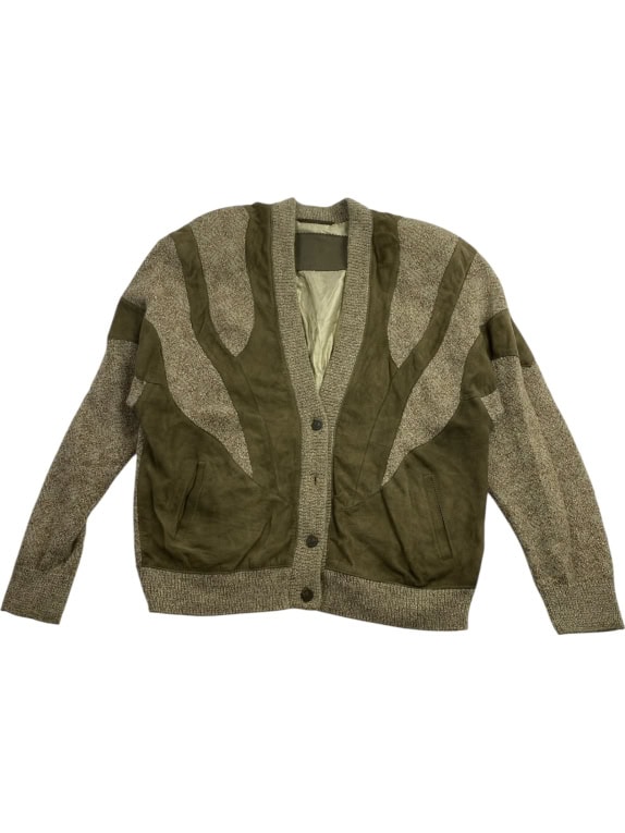 VINTAGE KNIT CARDIGAN WITH SUEDE DETAILS OLIVE / BROWN MEN'S L