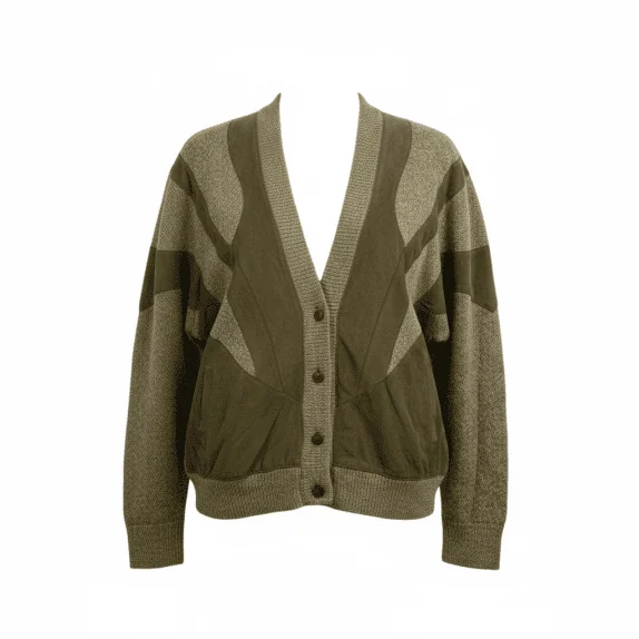 VINTAGE KNIT CARDIGAN WITH SUEDE DETAILS OLIVE / BROWN MEN'S L