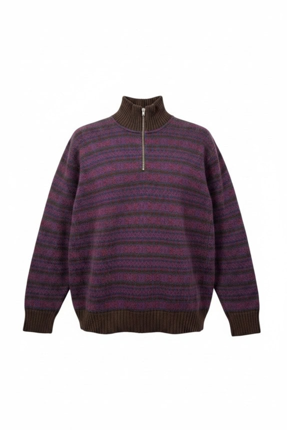 VINTAGE ΠΛΕΚΤΟ HALF ZIP RETRO ΜΩΒ ΚΑΦΕ UNISEX PRE OWNED