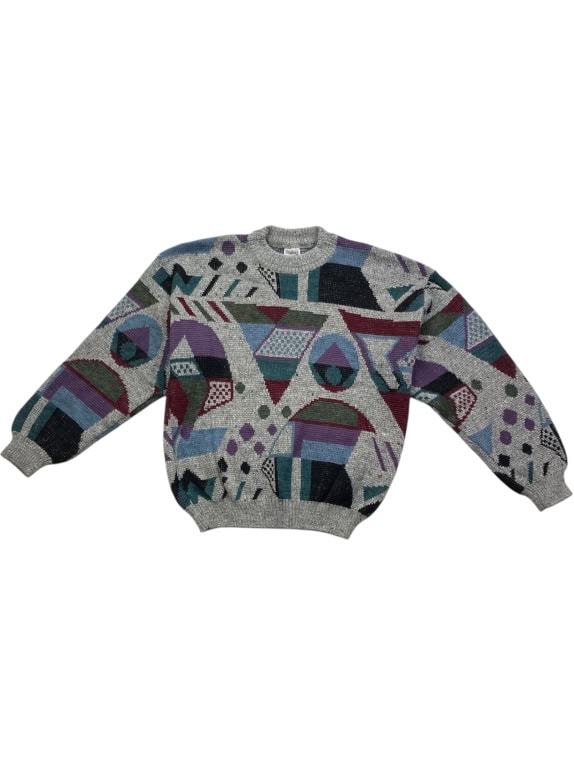 Vintage Πλεκτό Πουλόβερ Geometric Pattern Πολύχρωμο Unisex XS