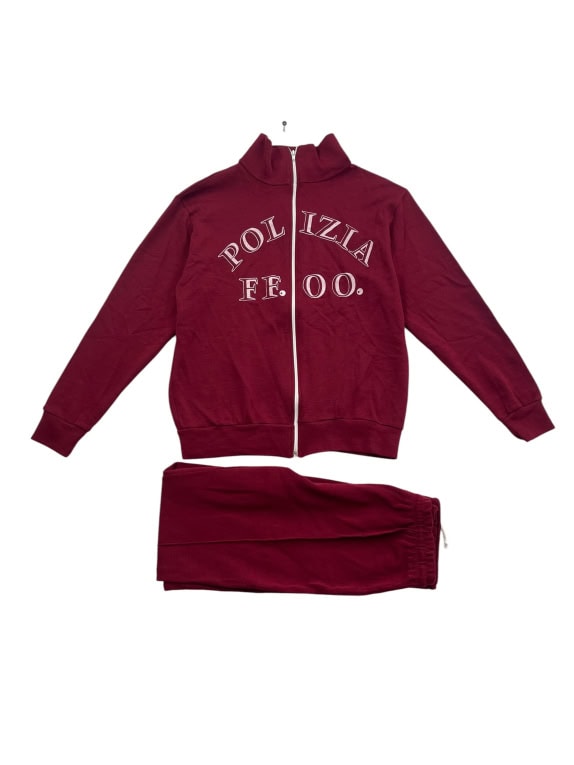 Vintage Polizia Tracksuit Set Burgundy Unisex L